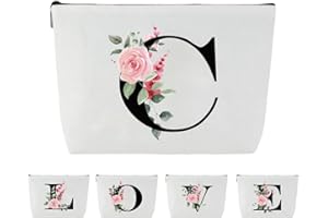 Blisswave Trousse de Toilette A-Z, Cadeaux Personnalisés pour Femmes, Fille, Maman et Amies, Noël, Anniversaires, Petite Trousse Maquillage Rose Élégante et Mignonne, Ornée de Vos Initiales (Blanc)