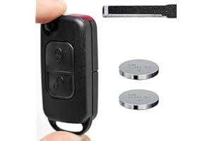 MT-KEY Carcasa plegable para llave de coche con mando a distancia de 2 botones HU44 W168 + 2 baterías compatibles con Mercedes Benz