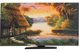 NANKAN 32-75 Zoll TV-Abdeckung Für Flache/gewölbte TV Bildschirm Staubschutzhülle Polyester-Gewebeschutz, Buntes Farbdesign TV Hülle Bezug (Color : Cabin, Size : 55in)