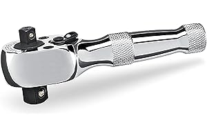 Powerbuilt Stubby Ratchet, Dual Head Ratchet, 1/4 Inch and 3/8 Inch Drive, Reversible Switch, 72 Tooth, Small Tight Space - 640931, Silver