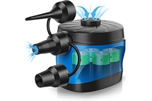 HUGERSTONE Electric Air Pump, Battery Powered Pump for Airbed Camping inflatables Paddling Pool Beach Toys Air Mattress, Inflate Deflate air pumps with 3 Air Nozzles for Quick-Fill Air Pump/Blow up