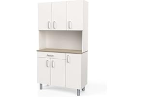 Miroytengo Armario Buffet de Cocina con 6 Puertas Color Blanco y Roble Acacia o Kronberg 101x185 cm