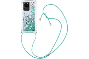 MRSTER Funda con Cuerda para Samsung Galaxy S21 Ultra, Bling Glitter Líquido Carcasa Moda Ajustable Collar Correa Protección Case para Samsung Galaxy S21 Ultra 5G. LP Love Green
