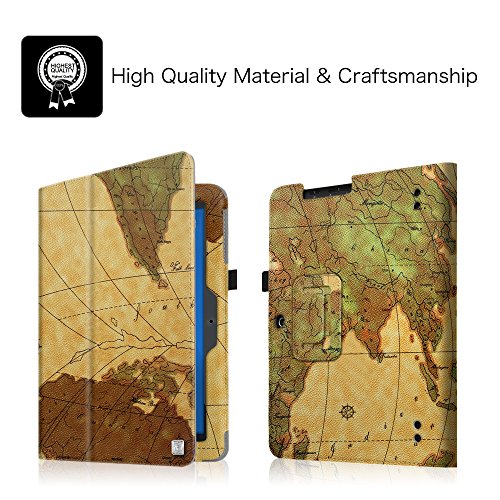 MEDION LIFETAB S10321 / Odys Notos Plus 3G Hülle Case – Fintie Slim Fit Folio Kunstleder Schutzhülle Cover Tasche mit Ständerfunktion und Stylus-Halterung für MEDION LIFETAB S10321 (MD 98687) / Odys Notos plus 3G 25,7 cm (10,1 Zoll) Tablet-PC, Landkarte Braun - 2