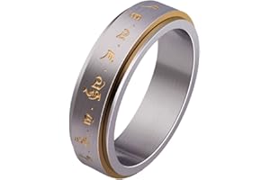 HIJONES Hommes Acier Inoxydable Bouddhiste D'Or Mantra Motif Spinner Chanceux Bagues