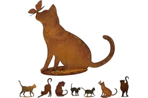 KLOCKE EDELROST DEKOR Gartenfigur Rost auf festem Stand – Hochwertig & Wetterfest - Metall Tierfigur - Edelrost Dekofigur/Tier Figur – Gartendeko/Dekoration (Katze III - Höhe 42cm)