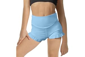 Haloumoning Girls Athletic High Waisted Ruffle Shorts - Comfy Yoga Dance Workout Gymnastics