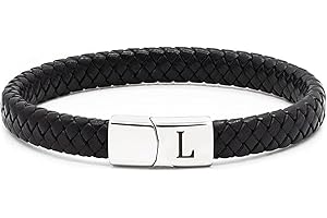 TOLOWOBK Lederarmband Herren Armband mit Buchstaben Gravur A-Z Buchstabe Armband Männer Schwarz Geflochten Leder Armbänder mit Magnetverschluss Weihnachtsgeschenke Geburtstag Geschenke für Männer