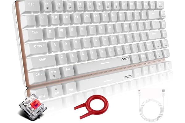 Hoopond Clavier mécanique rétroéclairé avec LED blanches, AK33, câble USB, clavier mécanique compact 82 touches avec touches anti-ghosting pour gaming et saisie dactylo (interrupteur rouge, blanc)