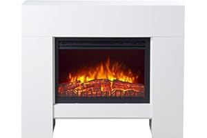 essentials Smart Home Solutions – weißer Elektrokamin mit Heizfunktion und 3D-Flammeneffekt – elektrischer Kaminofen per App, Sprachsteuerung & Fernbedienung steuerbar - mit 5 Helligkeitsstufen