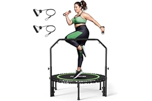 BCAN 40" Foldable Mini Trampoline with Resistance Band, 450 LBS Fitness Trampoline with Bungees, U Shape Adjustable Foam Handle, Stable & Quiet Exercise Rebounder for Adults Indoor/Garden
