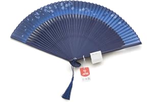 Maisendo Handfächer Ai Kagetsu, Indigo Blau, Bambus Holz und japanische Baumwolle, Premium-Qualität ideal als Geschenk mit Stoff Etui und Geschenkbox
