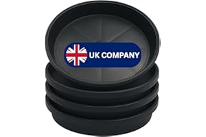 P DOT WOLF 40cm (16”) Diameter Pack of 4, UK Made Plant Pot Saucers, Flower Pot Saucer - Black Plastic Plant Saucers - Ideal as a Drip Base Plant Pot Trays For Garden Pot Saucer Indoor/Outdoor Plants,