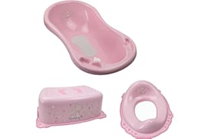 MALTEX BABY Baby Bath Set with Drain Hose Stool Toilet Trainer Pink