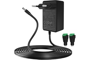 Gonew21 Adaptateur Secteur 12V 2A - Alimentation 12V, 2M Fil, 2 Fiches DC, Transformateur Entrée AC200-240V, Sortie DC12V 2A 24W, Fiche 5.5X 2.0MM avec, Chargeur AC/DC, pour Lampe LED, et Autres(~2A)