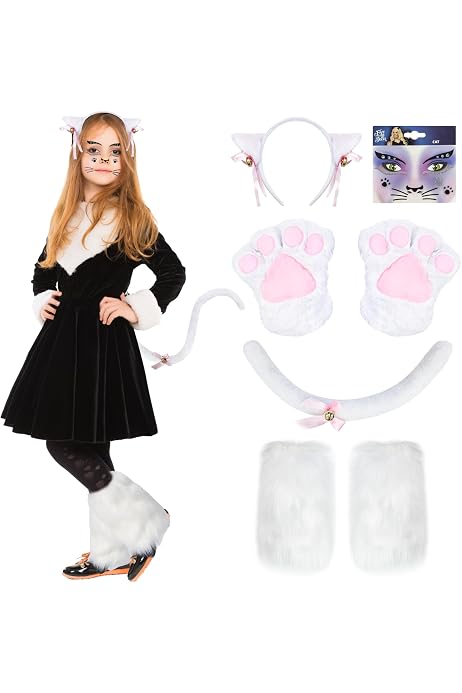 Costume Da Gatto Per Bambina E Adulto - Set Cosplay Con Orecchie, Guanti A Zampa, Coda E Collare - Taglia Unica - 2