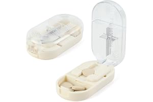Dzmuero Cortador de pastillas, Partidor de pastillas, Compacto y portátil, 1 dividido en 2, 1 dividido en 4, Cortador de medicamentos multifuncional, Caja de medicamentos (Blanco)