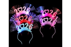 Dusenly 4 Pack Light Up Happy New Year Headband 2026 LED New Year Tiara Headband Head Bopper Costume Headdress Photo Props 2026 New Year Party Decorations