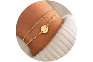 ZHESHY Bracelet Or avec Initiales Femme Fantaisie Plaqué Or 14 Carats Fin Chaîne Lot Bracelet Lettres A-Z Réglables Double Gourmette Bijoux Idee Cadeau Personnalisé pour Femmes et Filles Enfant