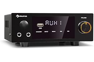 AUNA AMP-2 DG - Amplificatore Stereo Hi-Fi, 2 x 50 Watt RMS, Bluetooth, 2 x Digital-in: Ottico & Coassiale, USB, Ingressi AUX e Dvd, Regolazioni: Bassi, Alti, Balance, Eco, Display LED, Nero