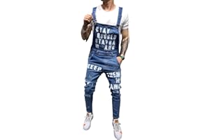 Pejihota Mono de mezclilla para hombre Saltorina negro Mono de moda Letras Ropa de trabajo ajustable Mono slim fit con bolsillos