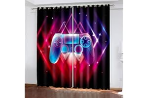 CTQTZ Gamepad Joueur Rideaux Opaques Moderne Jeu vidéo Jeux de contrôle Rideaux avec Oeillets 150x166 cm (Largeur x Hauteur) Rideaux occultants Lot de 2 pour Chambre d'enfant