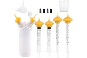 Gufastoe Haustier Fütterung Silikon Nippel mit Spritzen und Flasche mit Zwei Düsen für Welpen Hund Katze oder andere Haustiere (Modell 2)