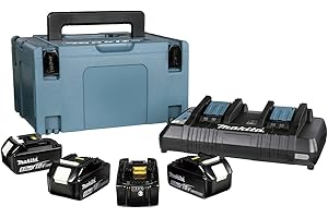 Pack MAKITA Énergie 18 V Li-Ion (4 batteries 5 Ah + 1 chargeur double) avec coffret MAKPAC-197626-8