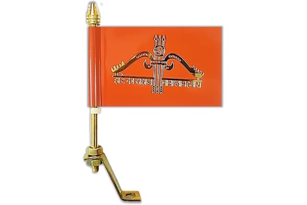 DECTEMS Car 3D Lord Khatu Shyam Ji Teen Baan Nishan Flag with Golden Metal Rod – Universal Fit Religious Car Decor for All Ca