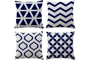 Hangood Waterproof Cushion Covers Outdoor Garden Geometry Set of 4pcs Throw Pillow Case Home Decorative Sofa Protectors Chair Living Room Blue 18"x18"