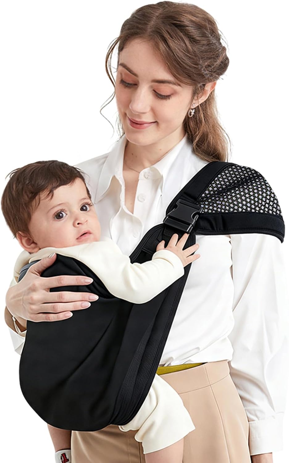 Mumgaroo Baby Sling, Adjustable Toddler Carrier Sling, Breathable Baby Sling Carrier with Thick Shoulder Straps for Newborn, Infant, Toddler, 0-36 Months (Black)
