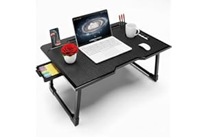 Derbus Wood Multipurpose Foldable Laptop Table with Cup Holder | Table Home Study Writing Table, Foldable and Portable/Ergonomic Edges Kids & Adults (COTTED-Black)