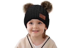 JFAN Sombrero de Invierno Bufanda para Niños Gorro de Punto para Bebés y Niños Pequeños Gorro de Invierno con Color Puro Sombrero de Doble Pompón para Niñas y Niños