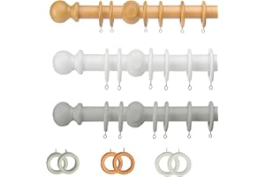 MUSAN PRODUCTS MUSAN Curtain Poles – Curtain Poles for Eyelet Curtains - Premium Quality Fixed Length Door, Window Wooden Curtain Pole for Home, Kitchen, Living Room, Office, bay window curtain pole (120cm, White)