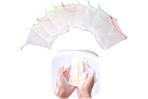 LOTNUT Sachets de Savon Solide, Sac à Savon Exfoliant, Lot de 10 Filets en Mousse avec Cordon, Sachet Filet pour Savon, pour Mousser Le Savon, Gommage Corporel