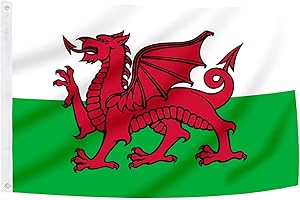 SHONYE 150x90cm Bandera Galesa, Bandera de Gales con 2 Ojales de Metal, Bandera Nacional Galesa de Color Brillante, Bandera Gales Decorada en Eventos Deportivos, Fiestas, Desfiles