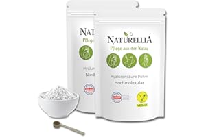 ‎NATURELLIA Naturellia 20g Vegan Hyaluronsäure Pulver pur Duo 10g Hyaluron Pulver NIEDERMOLEKULAR & 10g Hyaluron Pulver HOCHMOLEKULAR für Kosmetik Serum Creme Herstellung