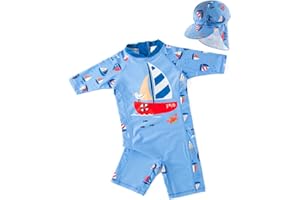 Tyidalin Traje de Baño para Niños Bañador Una Pieza Bebé Manga 3/4 UPF Protección Solar UV Natación con Gorro