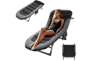 AYDFUORT Foldable Sun Lounger, Garden Sun Loungers, 6-way Adjustable Camping Bed, Folding Sunbed with Pillow and Mattress, Fishing Bed Chair Perfect for Camping, Indoor/Outdoor (190 x 65 x 30 cm) (1, Black)