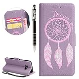 Galaxy S8 Plus Hülle, Galaxy S8 Plus Hülle Ledertasche Brieftasche im BookStyle, SainCat PU Leder Wallet Case Folio Prägung Schutzhülle Glitzer Campanula Muster Hülle Bumper Bling Strass Handytasche Skin Schale Soft Backcover Handy Tasche Flip Cover Buchstil Klapptasche in Lederoptik mit Standfunktion Karteneinschub und Magnetverschluß Etui Flip Case für Samsung Galaxy S8 Plus (Lila)