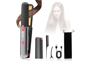 Anluomafuy Plancha Mini Pelo Inalámbrica, Plancha de Pelo Profesional, con Pantalla LCD, 5 Temperaturas Ajustables 160-220 °C, Plancha Pelo Viaje, para Todo Tipo de Cabello (Negro)