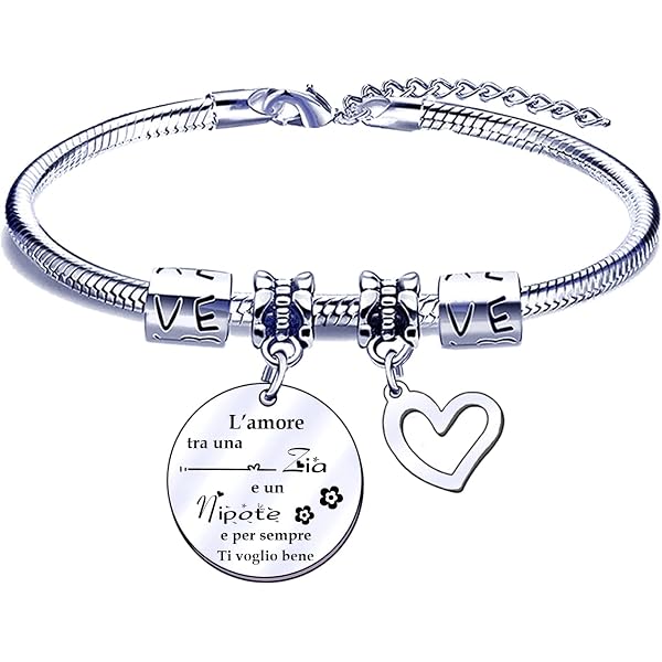 Bracciale Per Zia In Acciaio Inox Con Ciondolo Tondo E Cuore – Gioiello Significativo Per Compleanno O Natale
