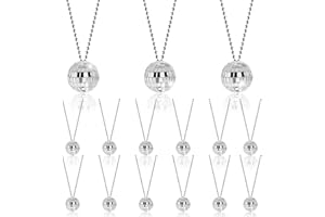 NICWHITE 15PCS Disco Ball Necklaces 70s Disco Party Necklaces 1.57" Silver Mirror Disco Costume Necklaces Accessories 1970s Disco Party Decorations for Dance Supplies, Halloween, Stage Props, School Festivals