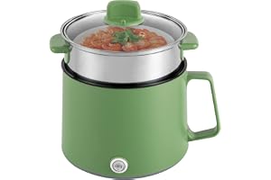 Elektrisk minigryta, 1,7 l, 600 W, långkokare och pastakokare, med ångkokare, non-stick-beläggning, två effektnivåer 300 W/60