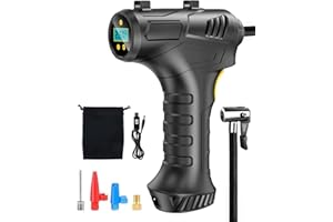 Rumicet Inflador Ruedas Coche, Compresor Aire Coche Recargable 12V, Inflador Electrico Digital Protable con 4 Boquillas, Compresor de Aire para Coche de Disipación de Calor para Coche, Moto, Pelota