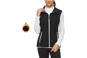 Soneven Gilet polaire Femme d'extérieur Doublé chaud Veste sans manches avec poche zippée Col montant Gilet Softshell de course Gilet thermique Tricot pour la randonnée hivernale