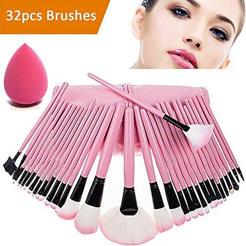 Makeup Brush Sets,AIDUE 32 Pcs Cosmetic Brush Set Eye Brushes Eyeshadow Brush Set Blending Brushes Eyeliner Makeup Brushes with PU Leather Case (32pcs Pink)
