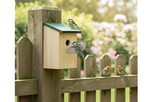 Almineez Bird House Wooden Wild Small Wood Nesting Box Nesting Handy Home Garden Pressure Treated for Wild Birds Sparrows Blue Tits Robin with Traditional Hinged Roof