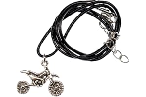 Miniblings Collana da moto Dirt Bike Cross macchina motocross – realizzata a mano in pelle, 23mm, Metallo