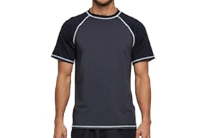 Arcweg Rash Guard Men Short Sleeves Shirt UPF 50+ Elastic Rash Vest Loose Fit Swimming Top Quick Drying Running Vest Sports Top